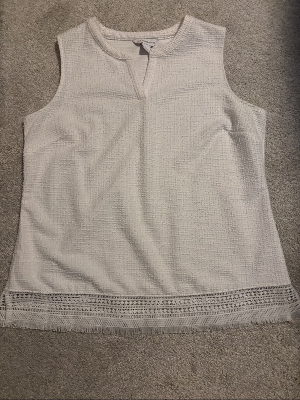 Liz Claiborne White Sleeveless Crochet-Hem Tank